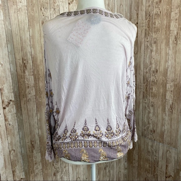 Free People Medallion Linen Blend Long Sleeve Top Size Small - Picture 9 of 12